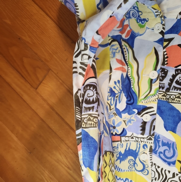 Erin london stretch abstract painted look large button down lightweight jacket - Picture 7 of 16